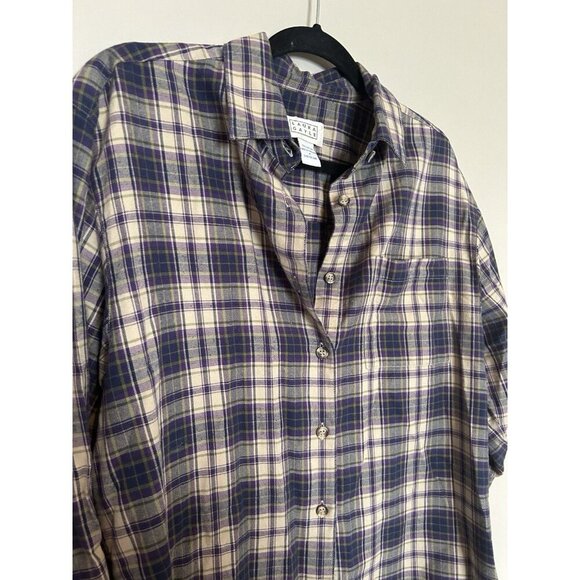 100% Cotton Vintage Y2K Plaid Fall Flannel Button Down Shirt Purple Blue Top M - Picture 2 of 6